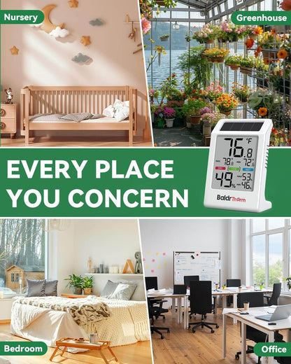 BALDR Solar Indoor Thermometer Hygrometer, Max/Min, Comfort Meter