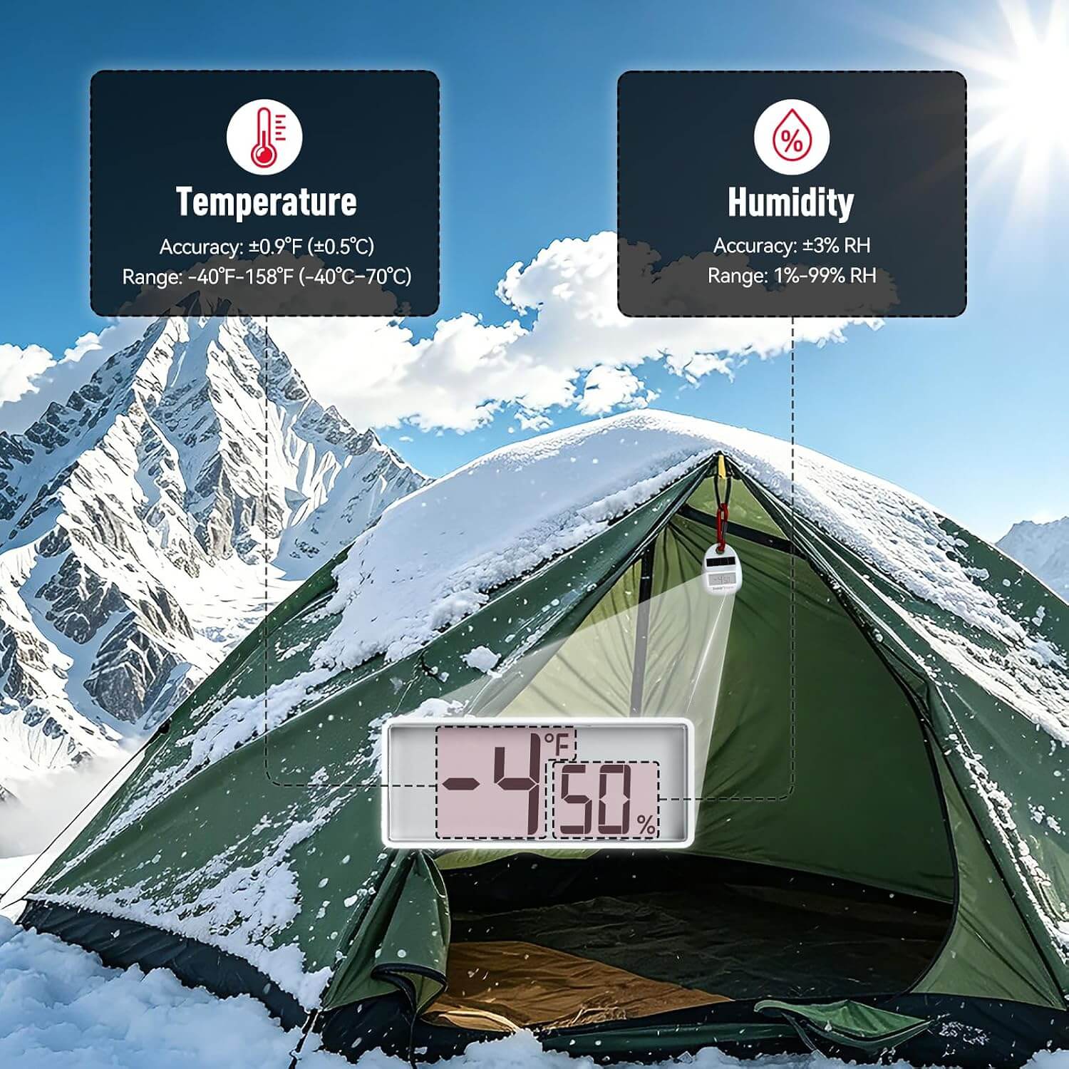 B0703TH Solar Powered Portable Thermometer Hygrometer