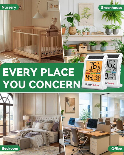 BALDR Solar Indoor Thermometer Humidity Meter No More Battery Changes