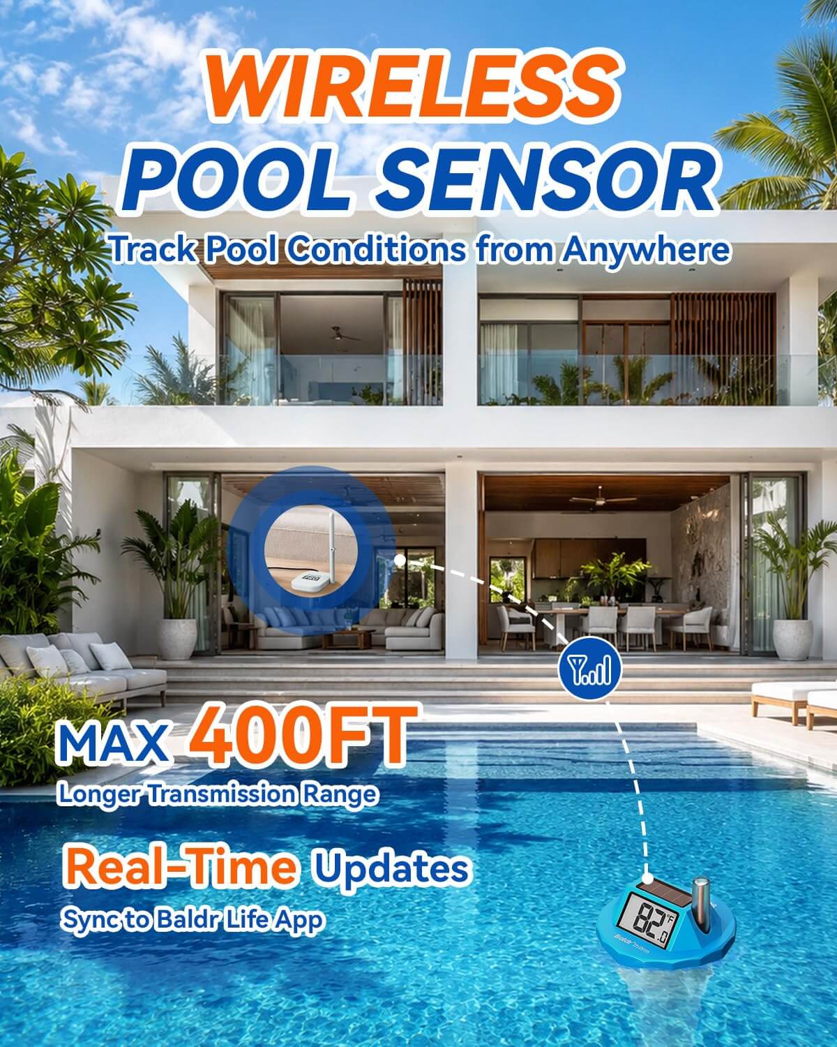 WiFi Pool Thermometer Floating, Solar Temperature with Smart Gateway, IPX8