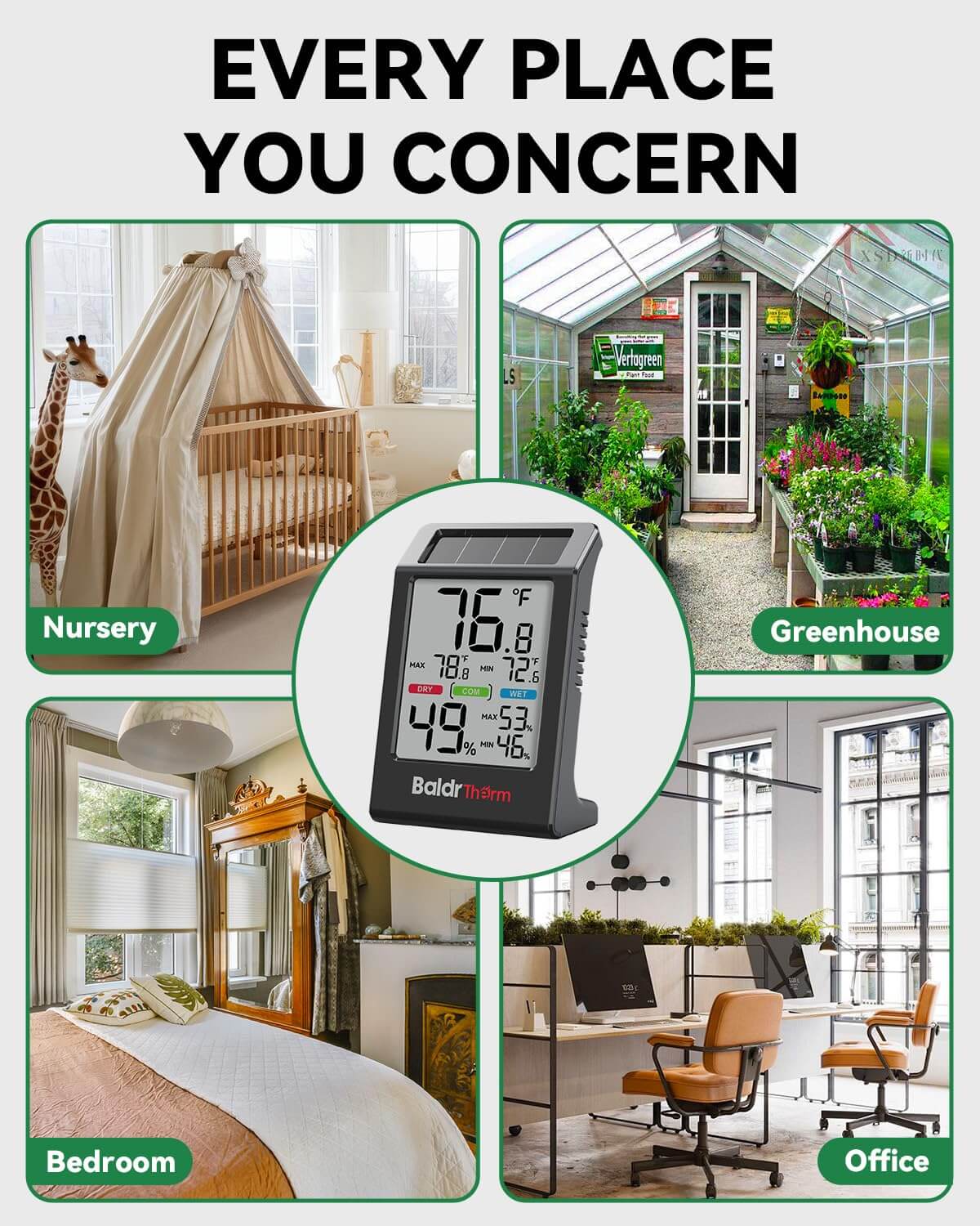 BALDR Solar Indoor Thermometer Hygrometer, Max/Min, Comfort Meter