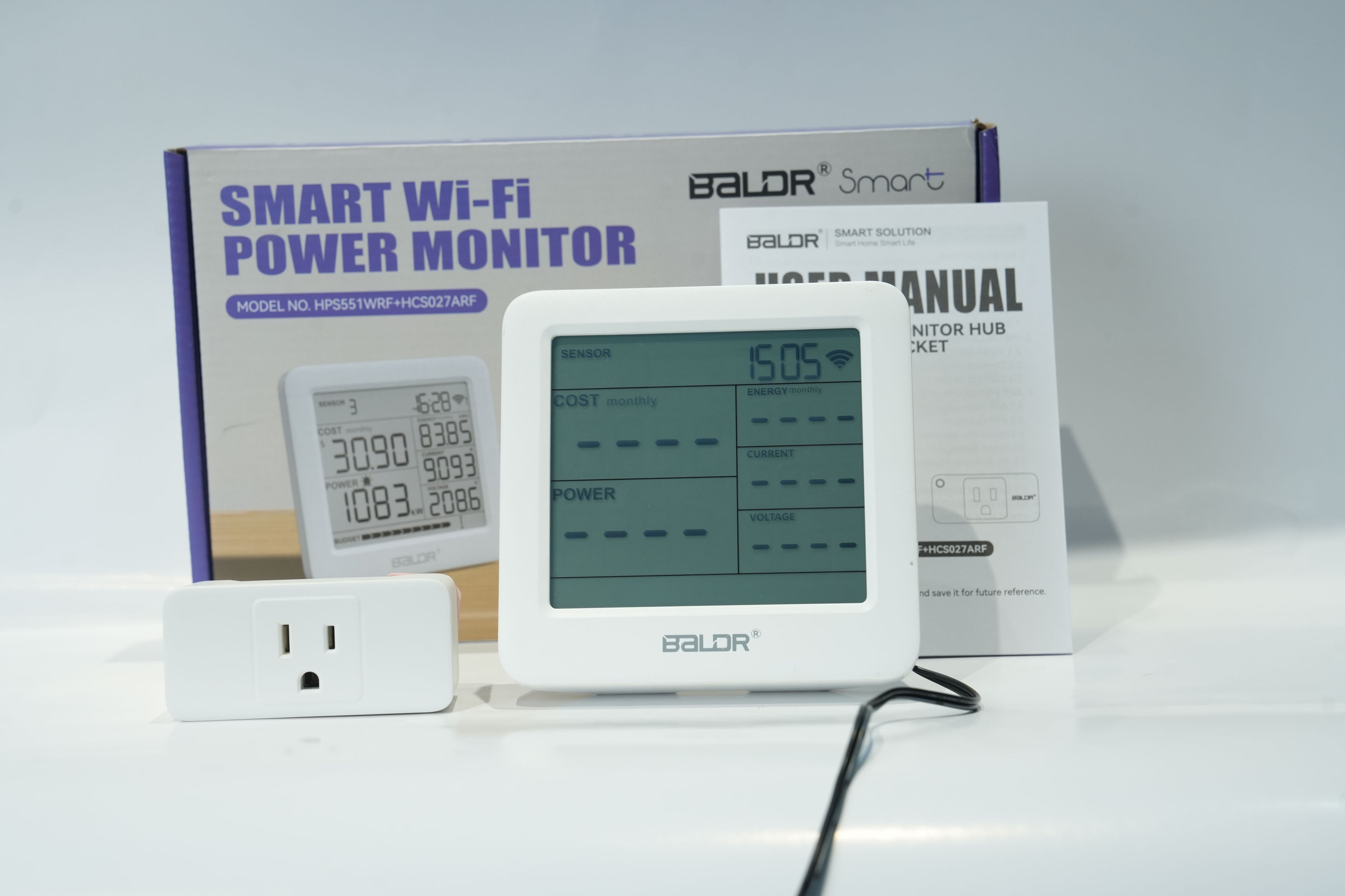 BALDR Plug Wi-Fi Home Power Monitor Consumption Watt Meter Smart Socket - Electric Meter w/Tariffs & Budget Alerts, Power Meter Home Energy Monitor, Electricity Usage Monitor Smart- 2.4GHZ Network Only