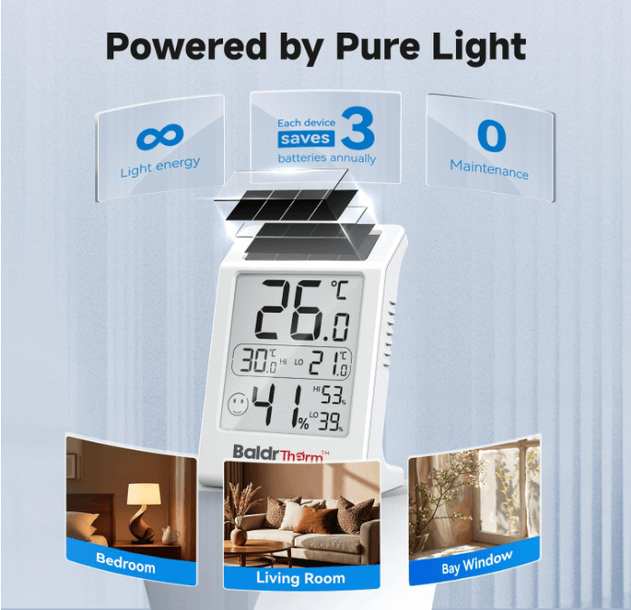 BaldrTherm Solar Humidity Meter & Hygrometer – White/Black
