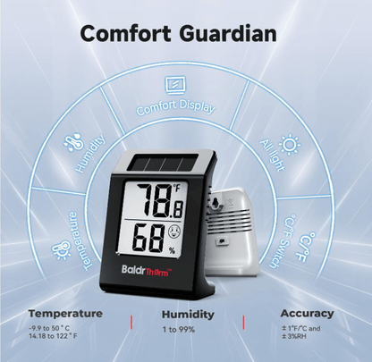 BaldrTherm Hygrometer – Solar-Powered Room Thermometer 2.2"